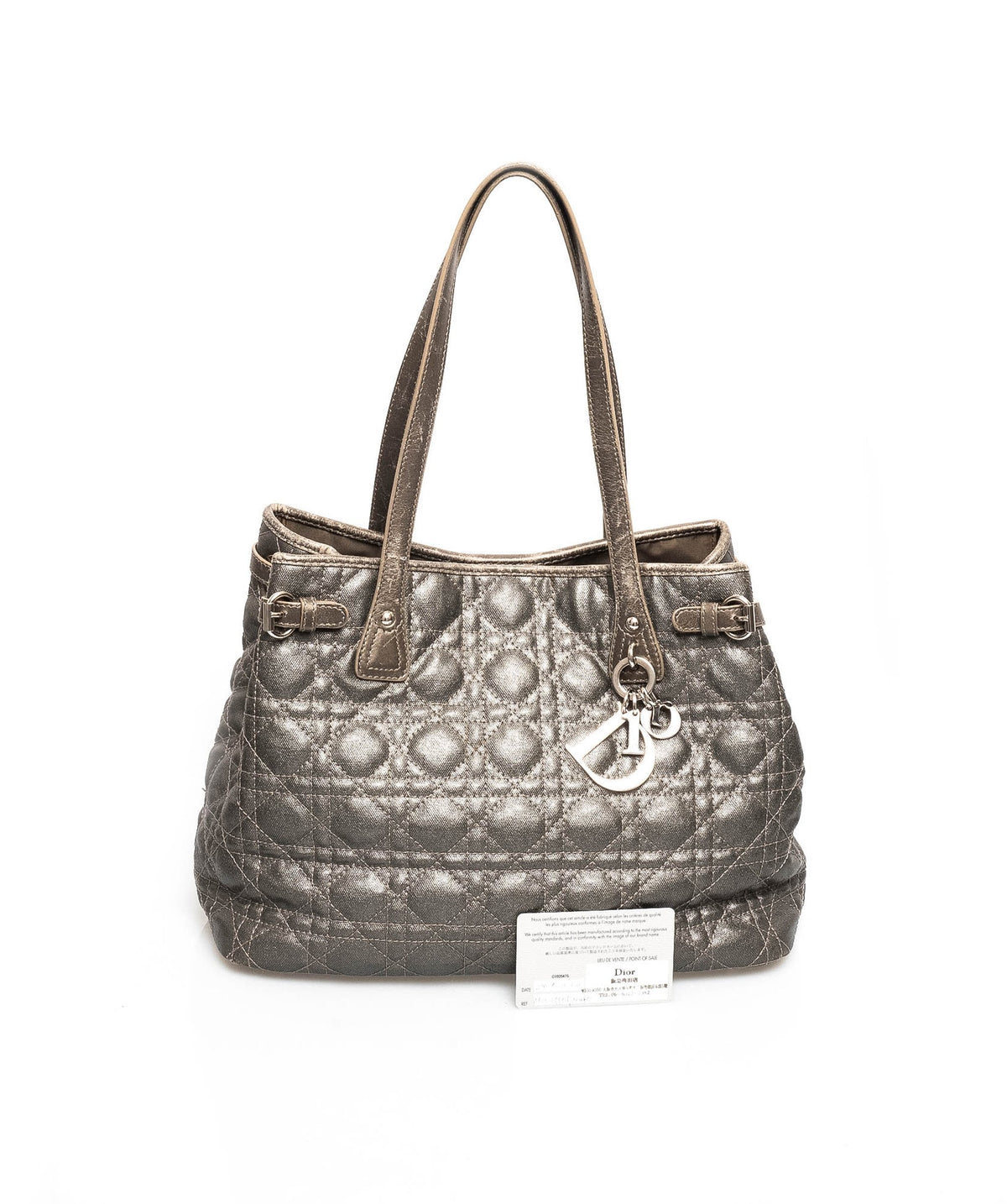 Christian Dior Cannage Grey Canvas Top handle Tote Bag PHW - AGL1349 Dior