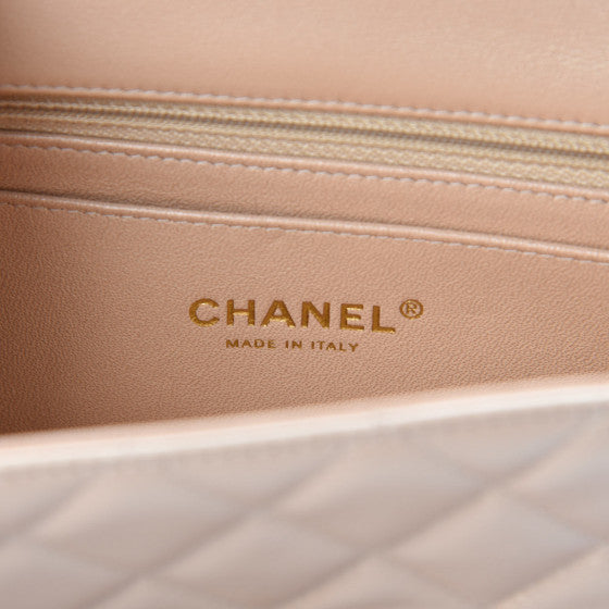 Chanel Iridescent Calfskin Quilted Mini Rectangular Flap Bag Beige Chanel