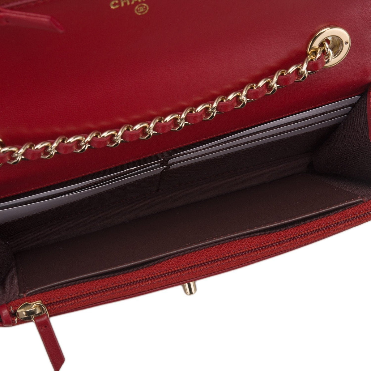 Chanel Red Quilted Lambskin Trendy CC Wallet On Chain (WOC) Chanel