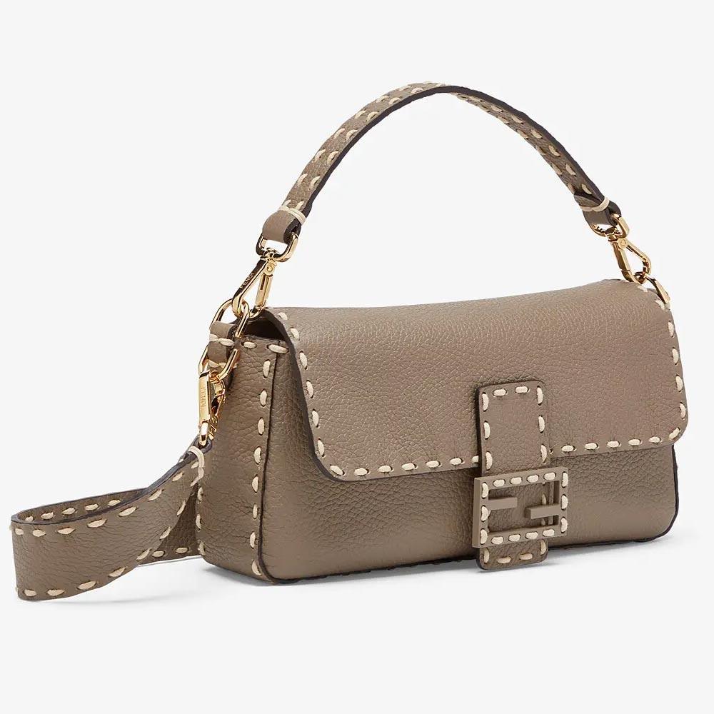 BAGUETTE Grey Full Grain Leather Bag Fendi