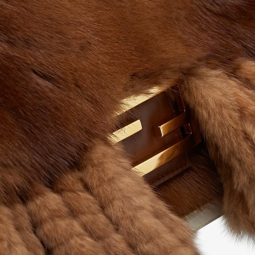 BAGUETTE Natural Mink Bag With Fringing Fendi
