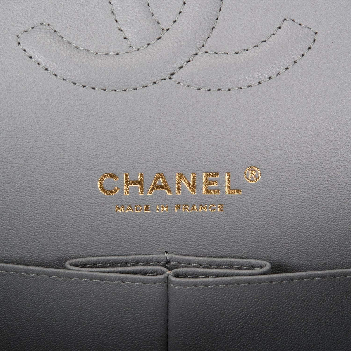 Chanel Shiny Grey Quilted Caviar Medium Classic Double Flap Bag Light Gold Hardware Chanel