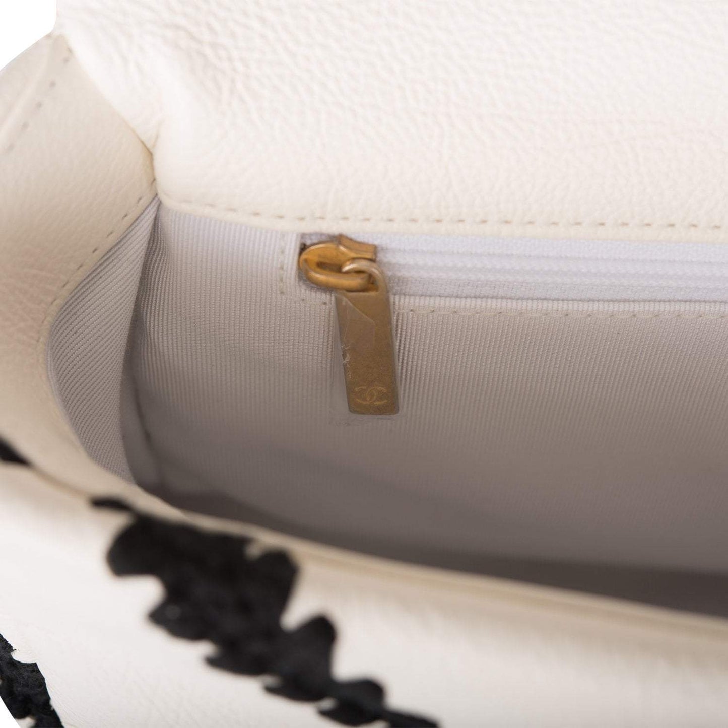 Chanel White and Black Crochet Quilted Calfskin Medium 19 Flap Bag Mixed Hardware Chanel