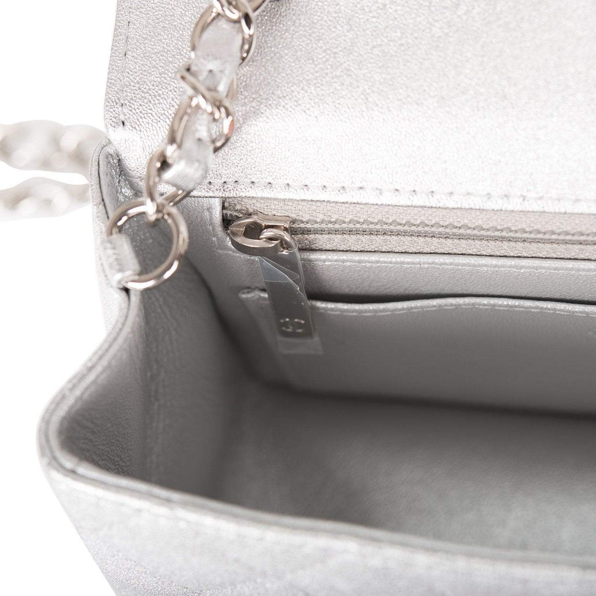 Chanel Silver Metallic Quilted Lambskin Rectangular Mini Classic Flap Bag Silver Hardware Chanel