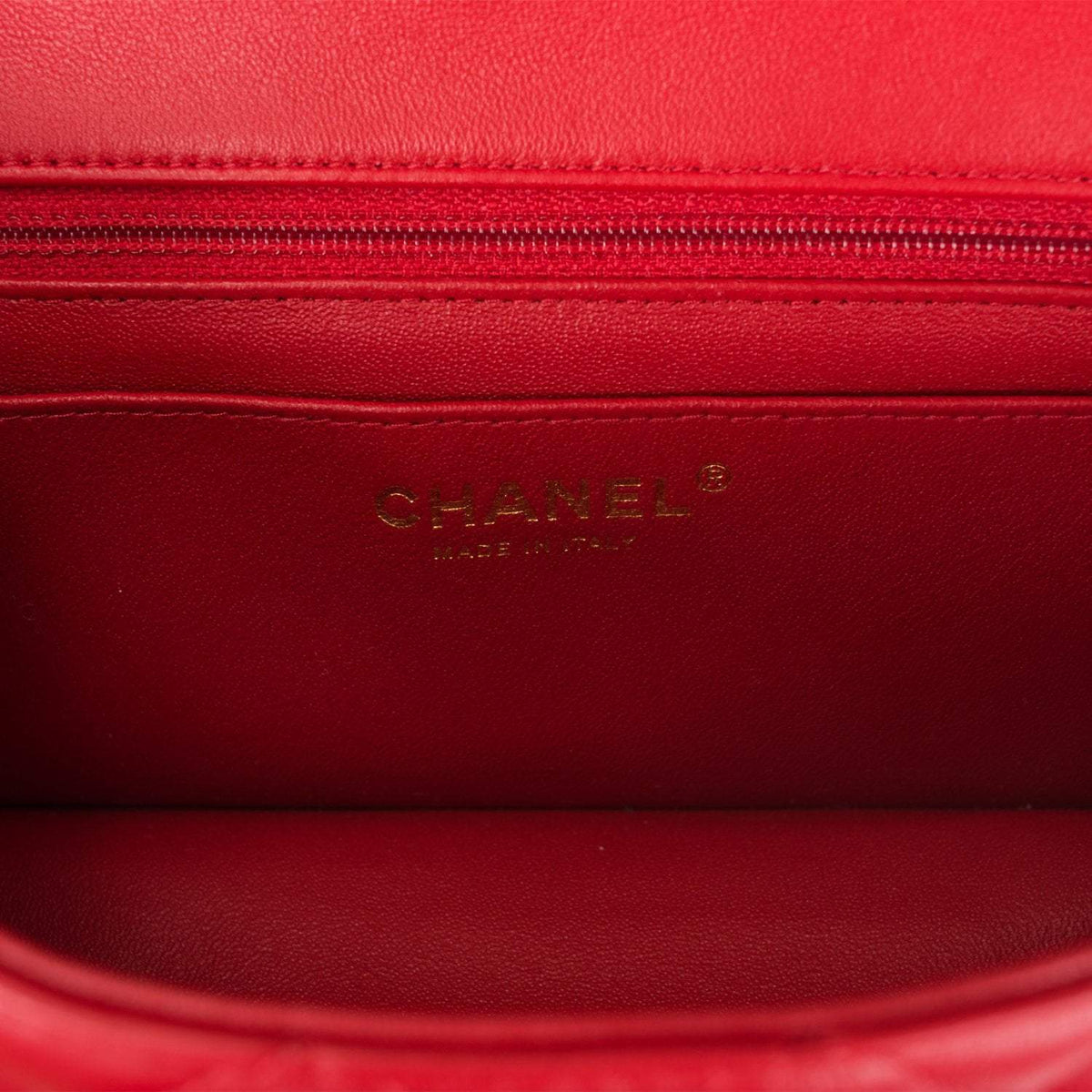Chanel Red Quilted Lambskin Rectangular Mini Classic Flap Bag Light Gold Hardware Chanel