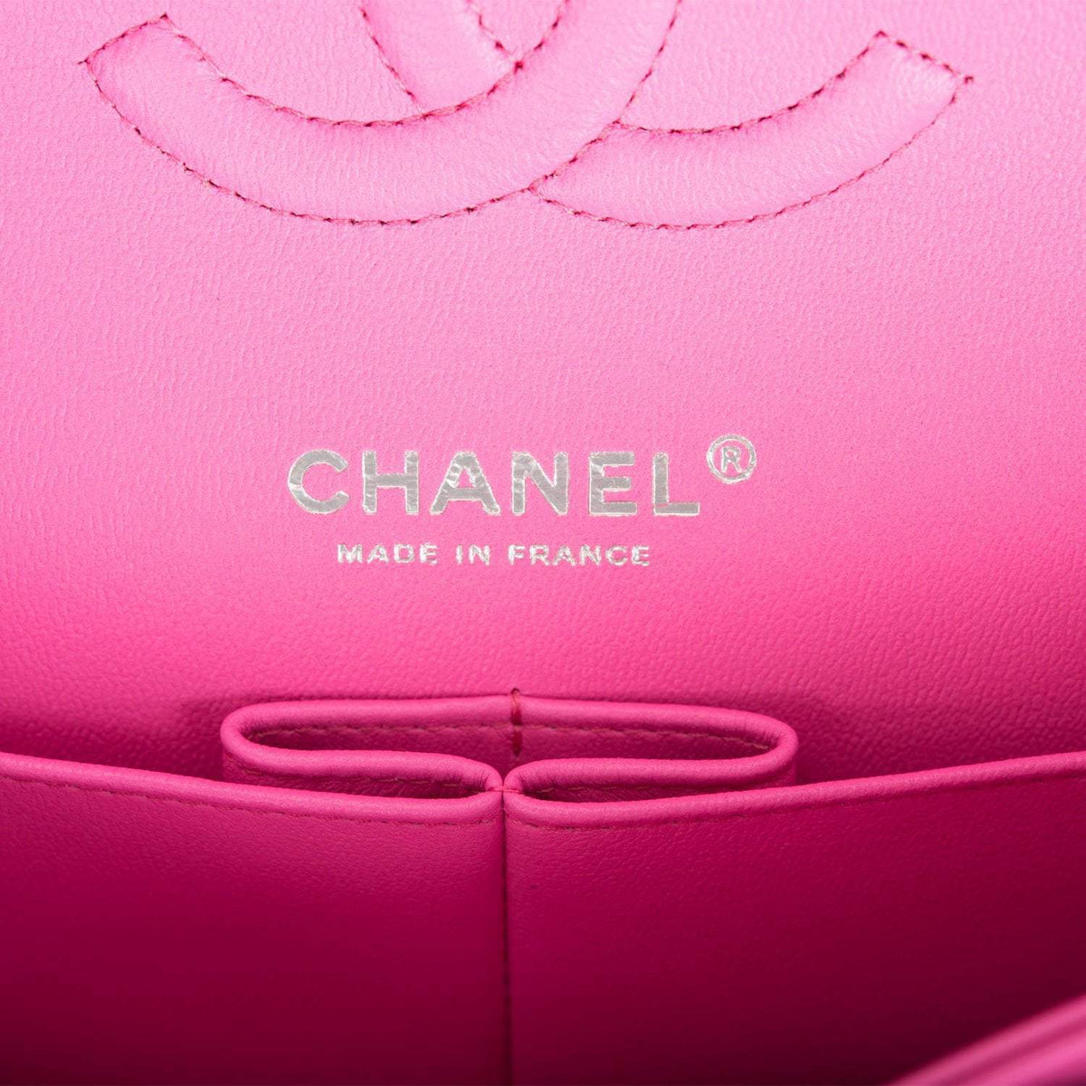 Chanel Neon Pink Quilted Lambskin Medium Classic Double Flap Bag Silver Hardware Chanel