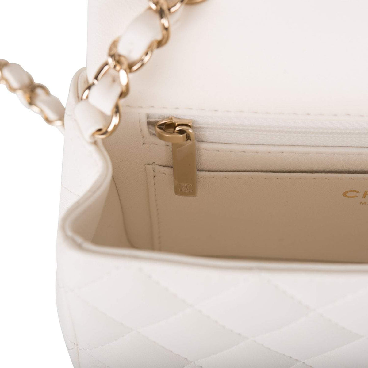 Chanel White Quilted Lambskin Rectangular Mini Classic Flap Bag Light Gold Hardware Chanel