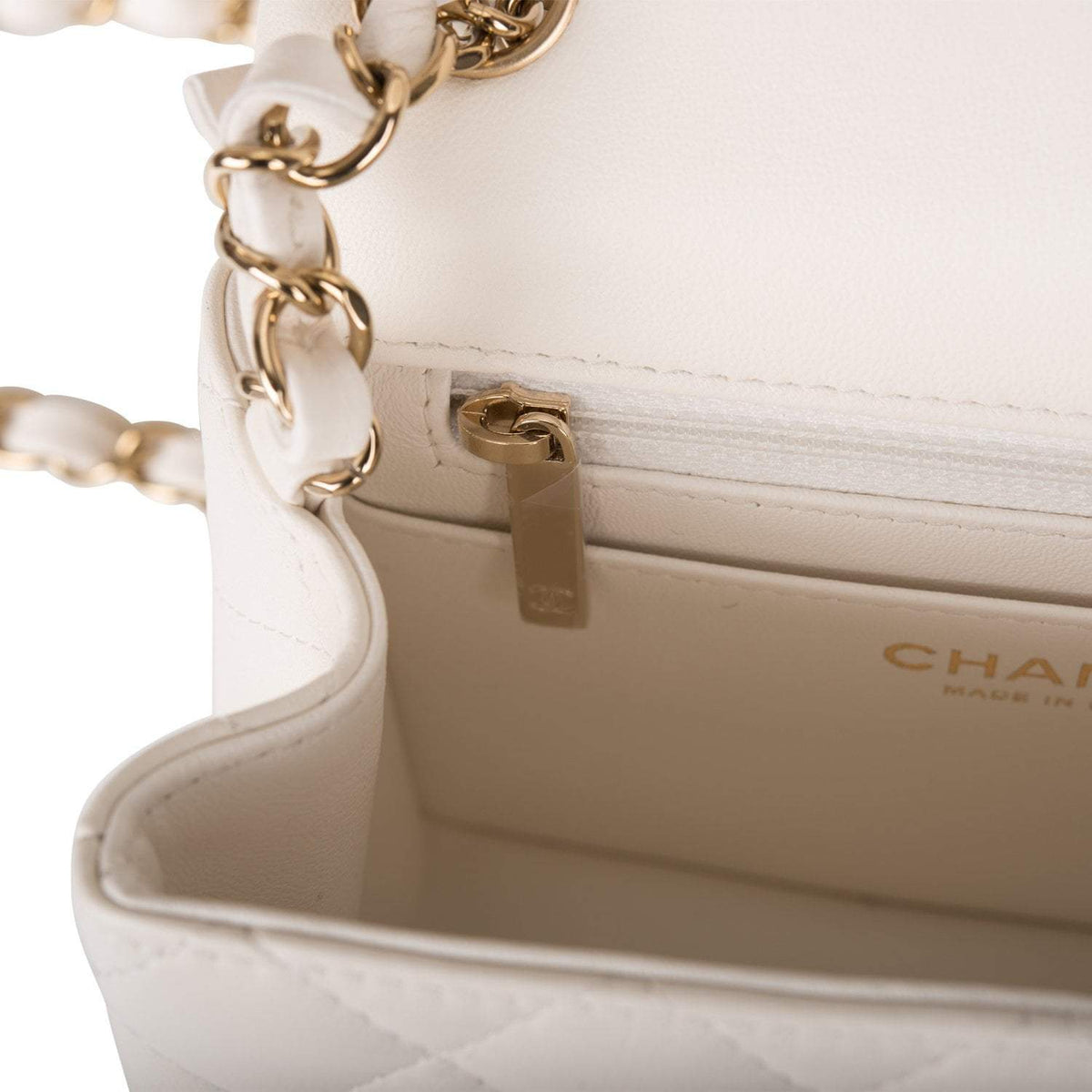 Chanel White Quilted Lambskin Square Mini Classic Flap Bag Light Gold Hardware Chanel