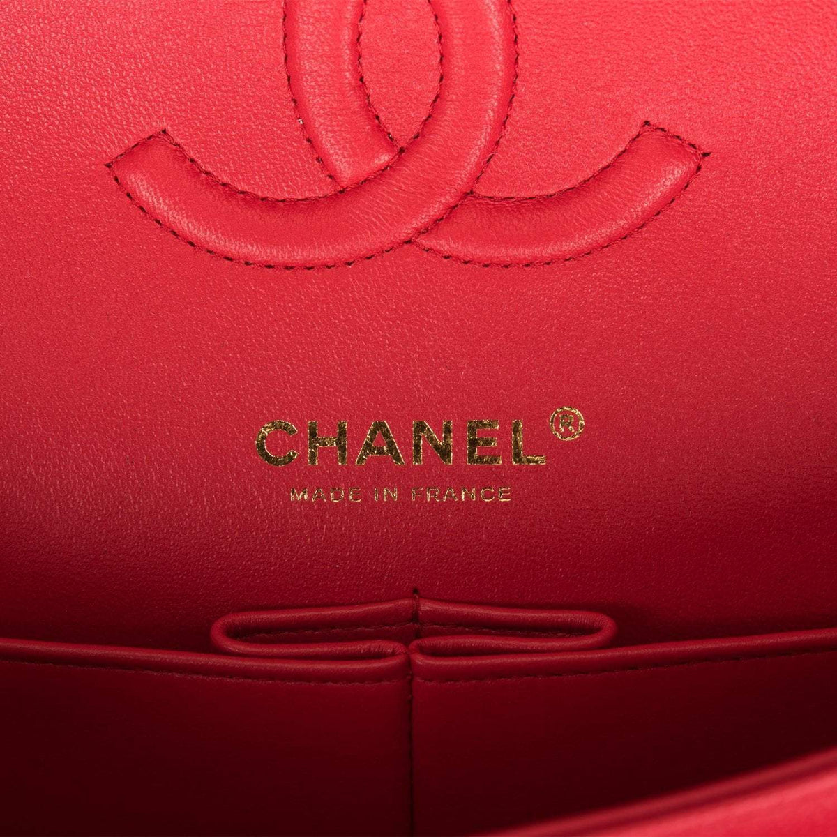 Chanel Medium Classic Double Flap Bag Red Quilted Caviar Light Gold Hardware Chanel