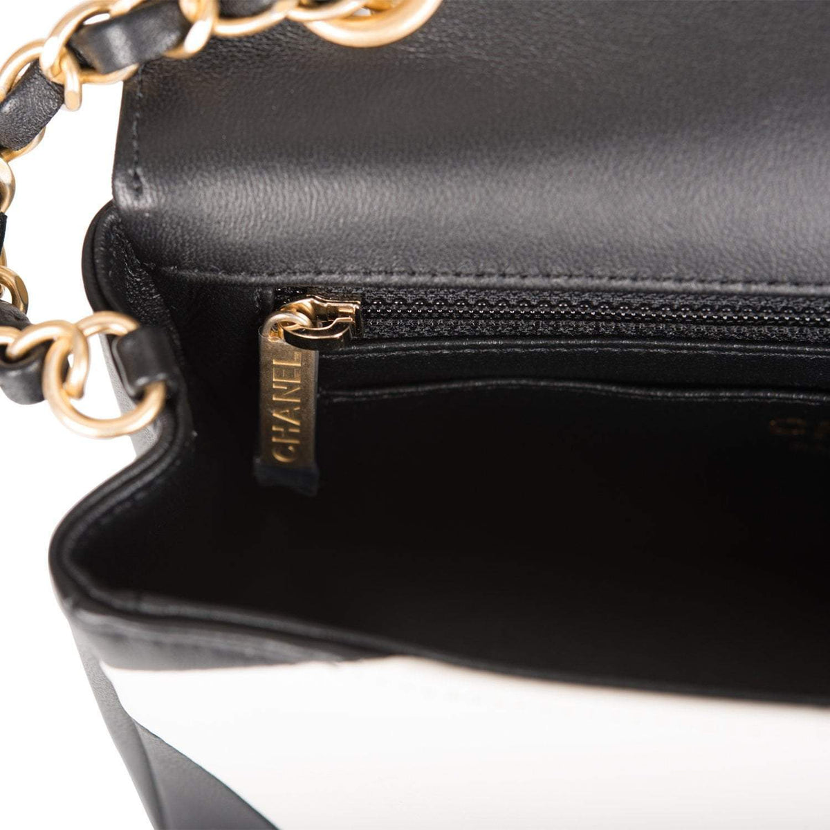 Chanel White and Black Geometric Lambskin Rectangular Mini Classic Flap Bag Antique Gold Hardware Chanel