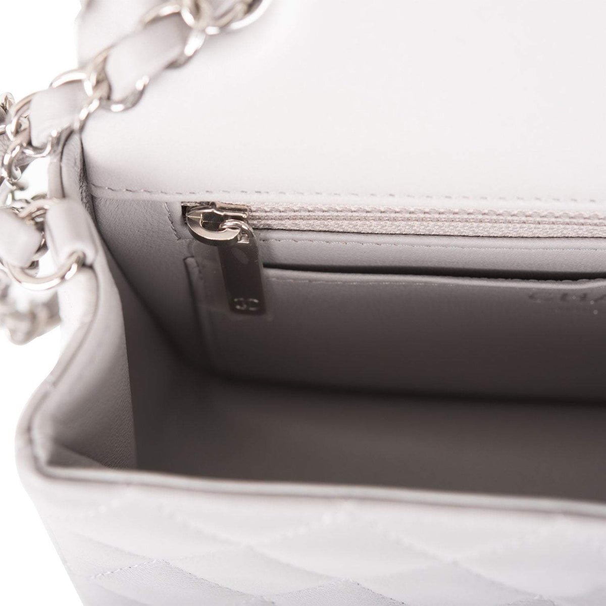 Chanel Light Grey Quilted Lambskin Rectangular Mini Classic Flap Bag Silver Hardware Chanel