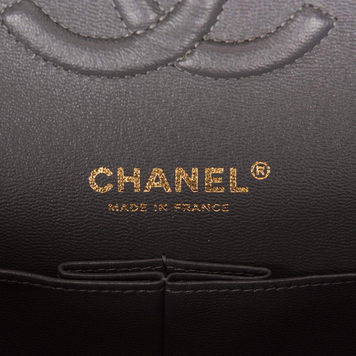 Chanel Medium Classic Double Flap Bag Dark Grey Caviar Light Gold Hardware Chanel