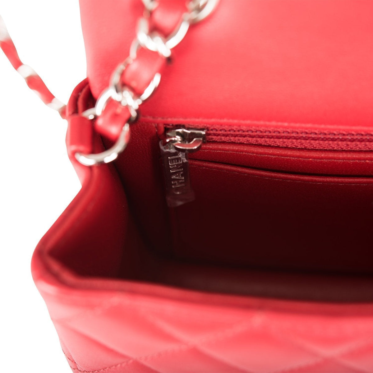 Chanel Mini Rectangular Flap Bag Red Lambskin Silver Hardware Chanel