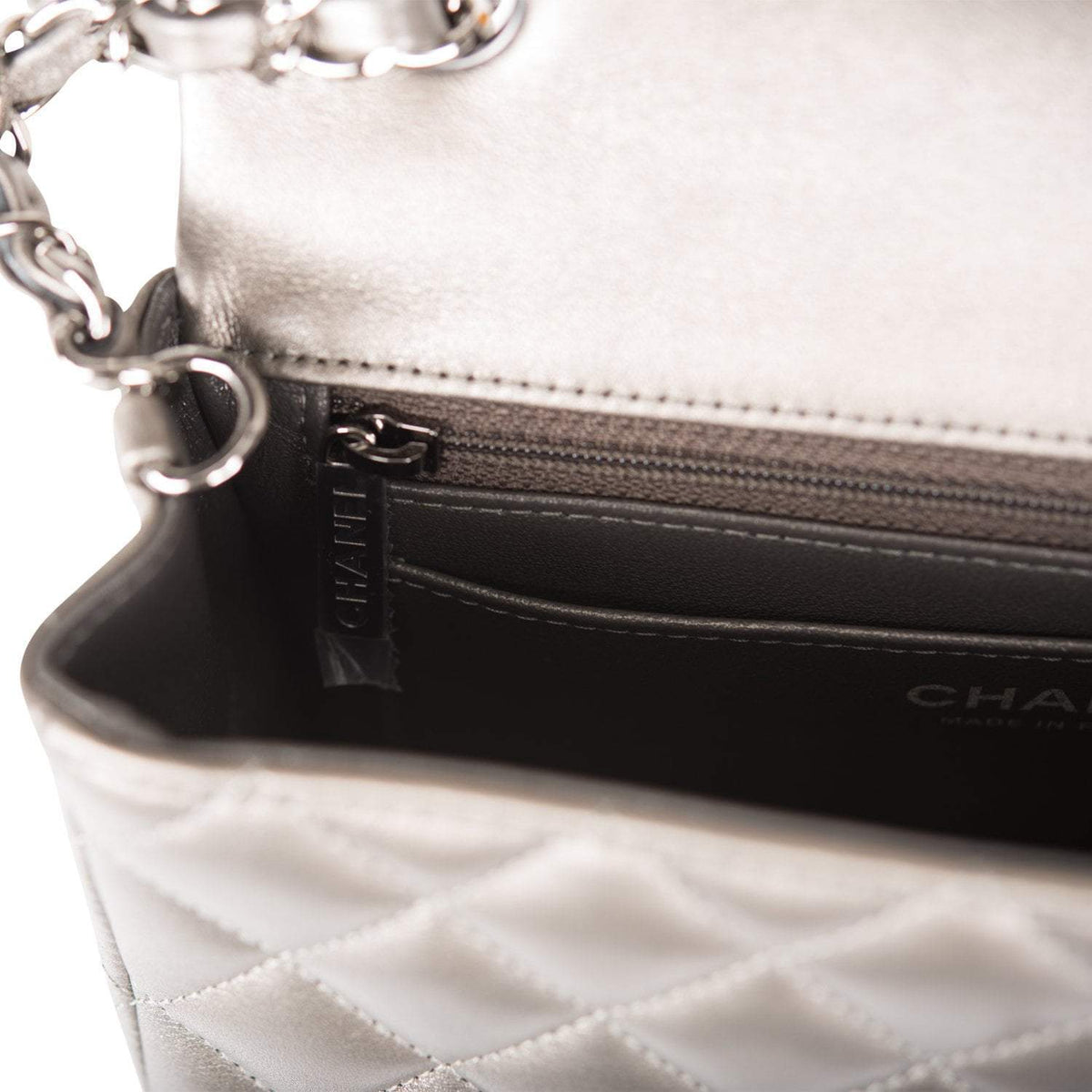 Chanel Mini Rectangular Flap Bag Ruthenium Lambskin Silver Hardware Chanel
