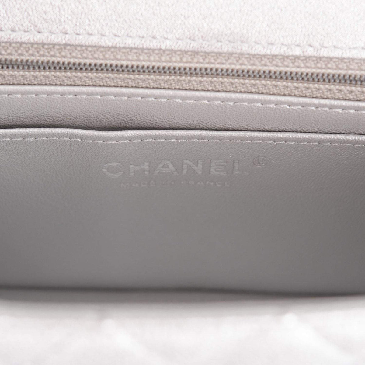 Chanel Mini Rectangular Flap Bag Silver Metallic Lambskin Silver Hardware Chanel