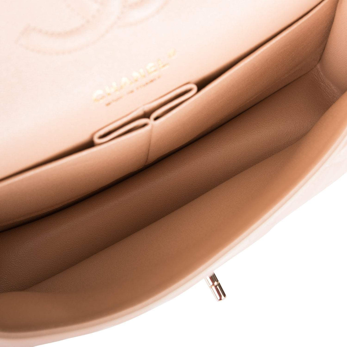 Chanel Medium Classic Double Flap Bag Beige Iridescent Calfskin Light Gold Hardware Chanel