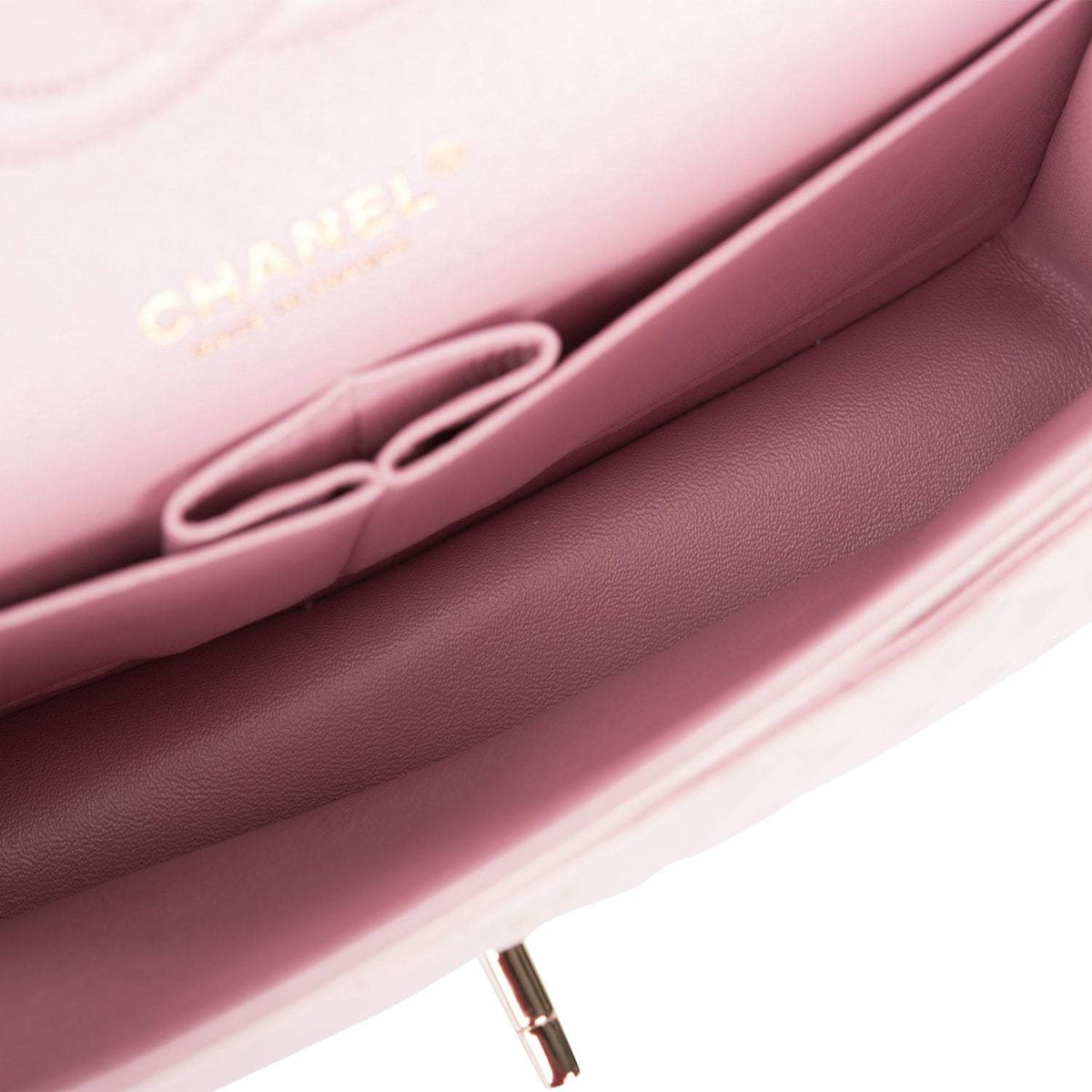 Chanel Medium Classic Double Flap Bag Pink Iridescent Lambskin Light Gold Hardware Chanel