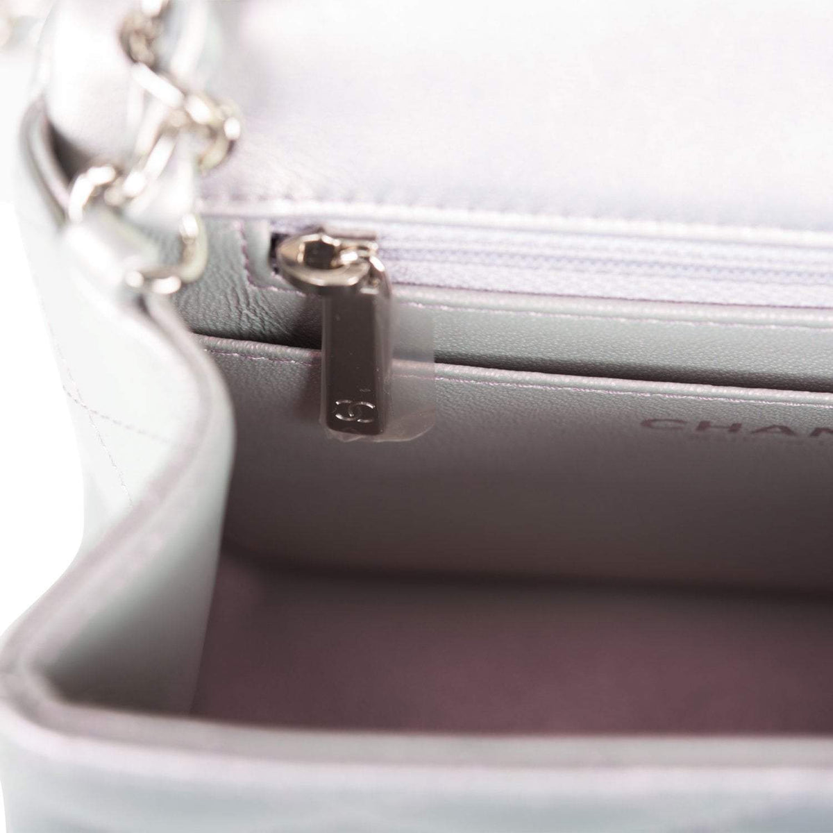 Chanel Mini Square Flap Bag Lavender Iridescent Lambskin Silver Hardware Chanel