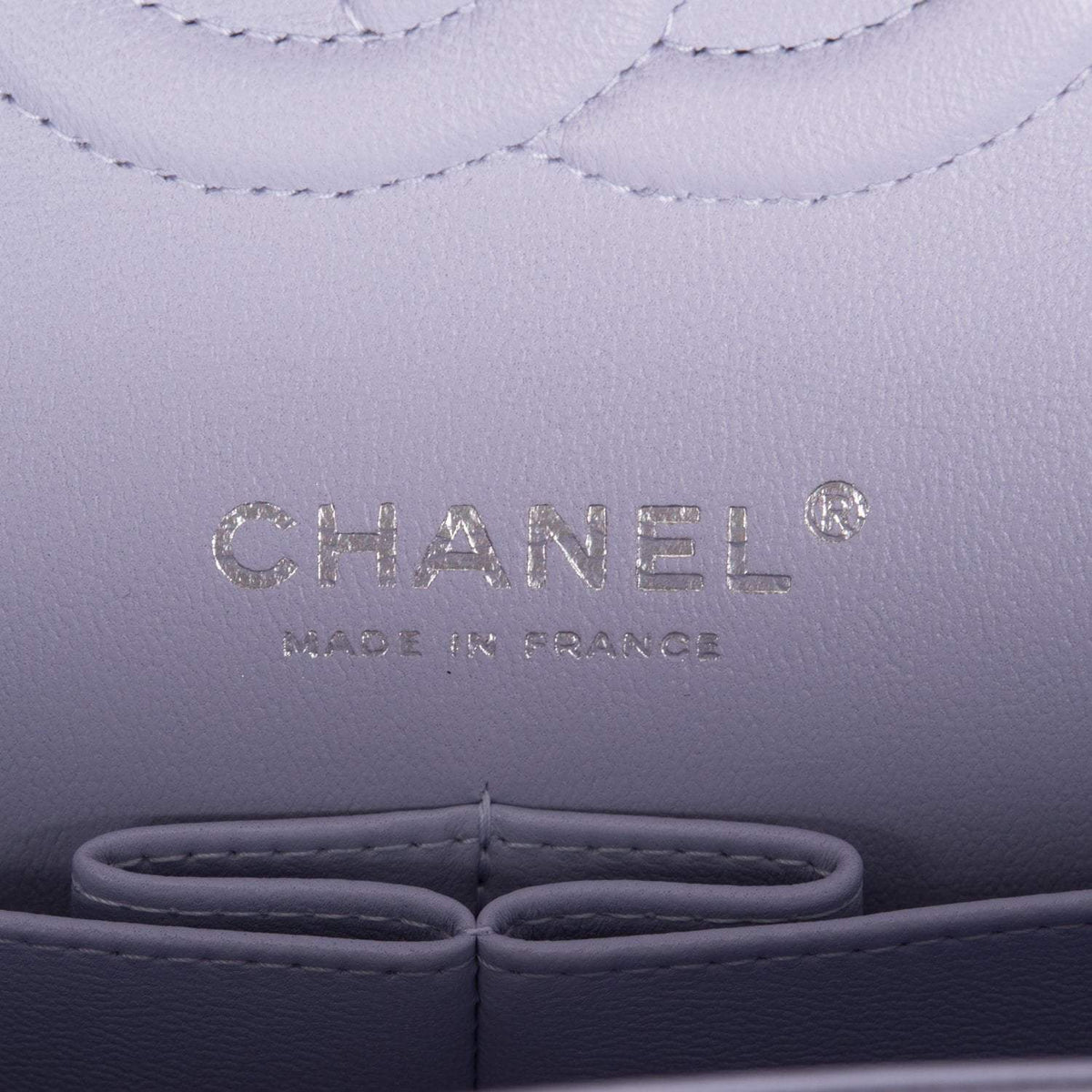 Chanel Medium Classic Double Flap Bag Lavender Quilted Caviar Silver Hardware Chanel