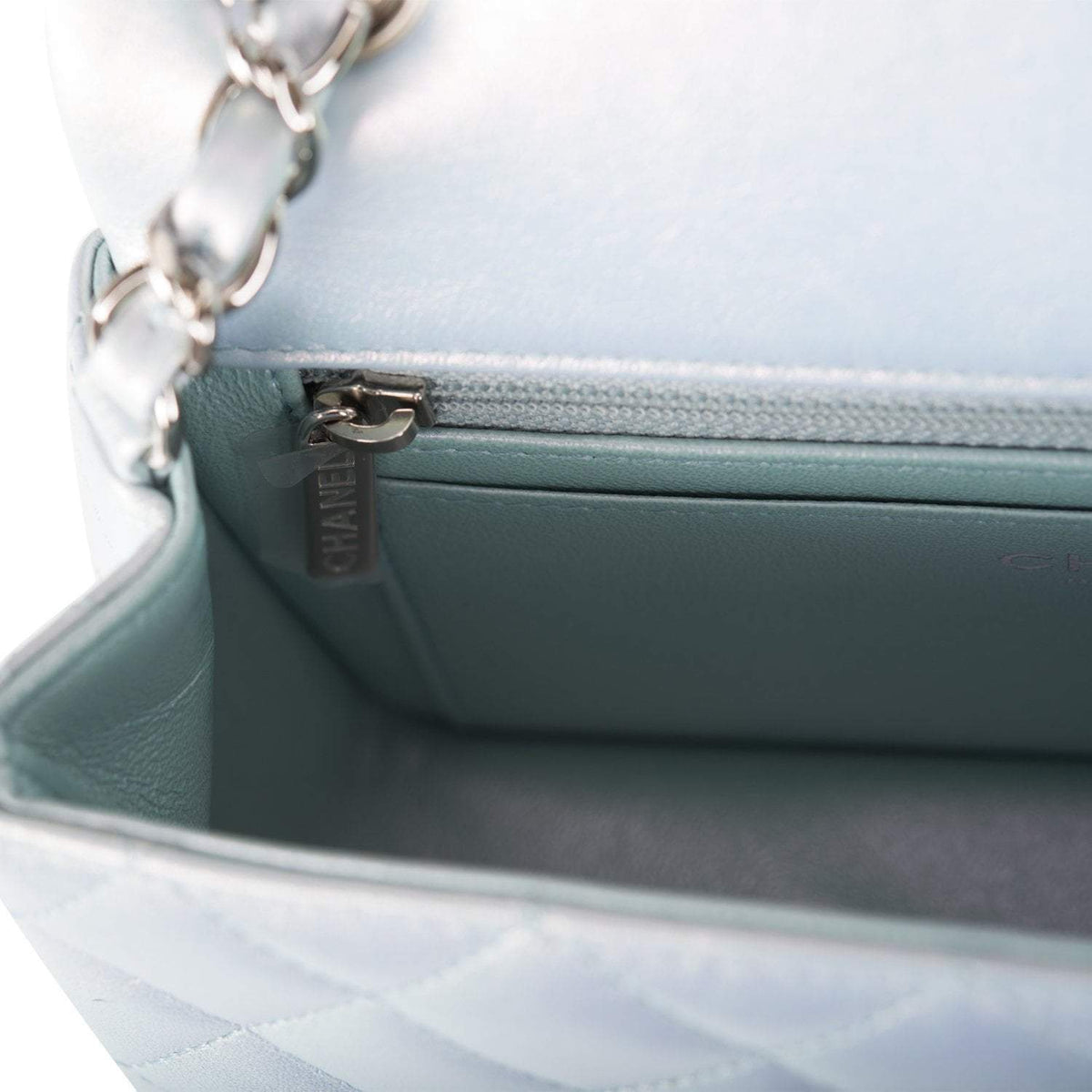 Chanel Mini Rectangular Flap Bag Blue Iridescent Lambskin Silver Hardware Chanel