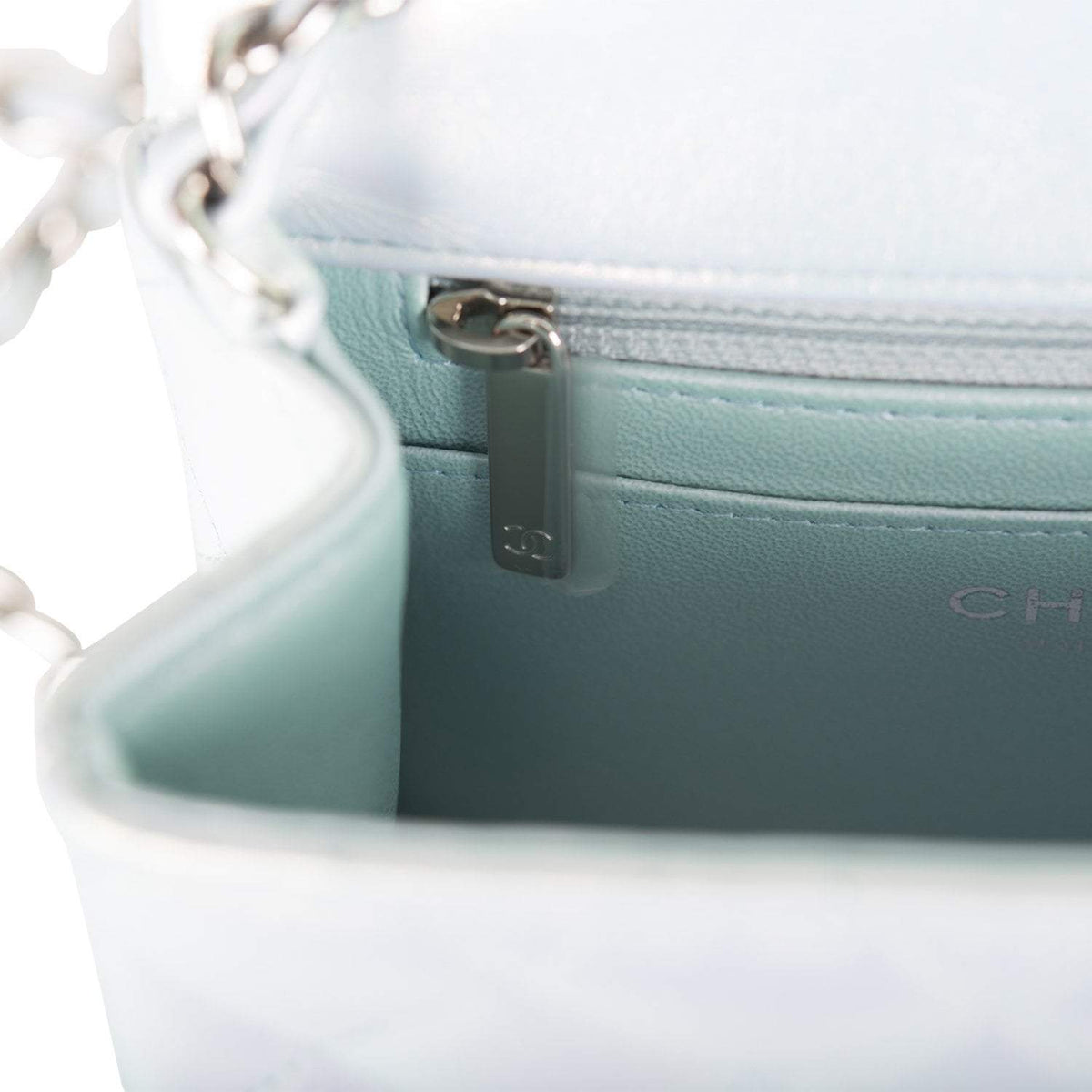 Chanel Mini Square Flap Bag Blue Iridescent Lambskin Silver Hardware Chanel