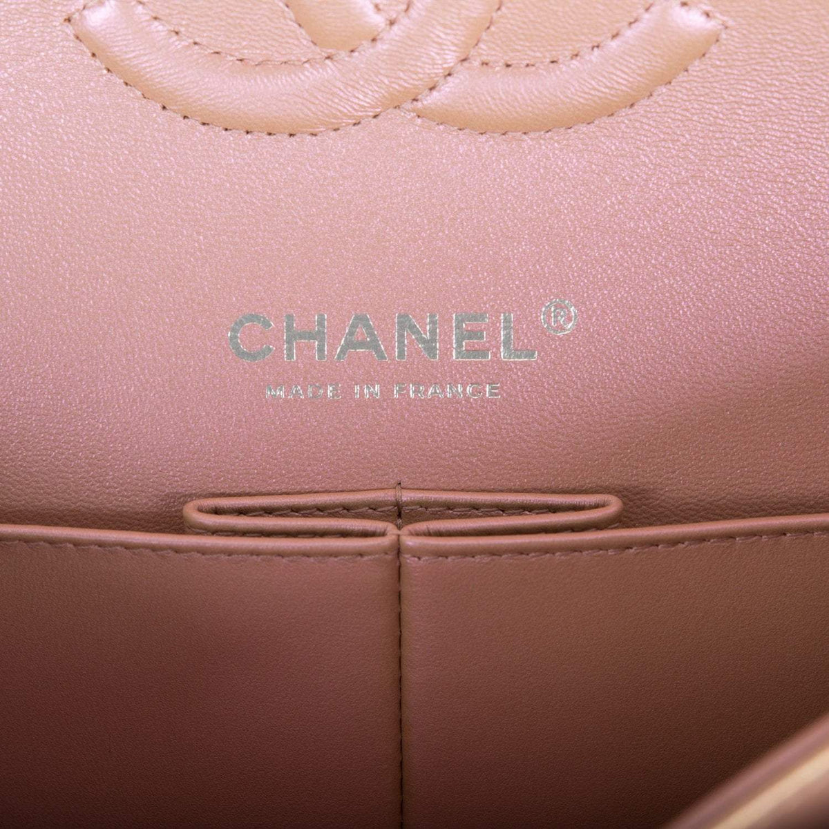 Chanel Medium Classic Double Flap Bag Pink Iridescent Lambskin Silver Hardware Chanel