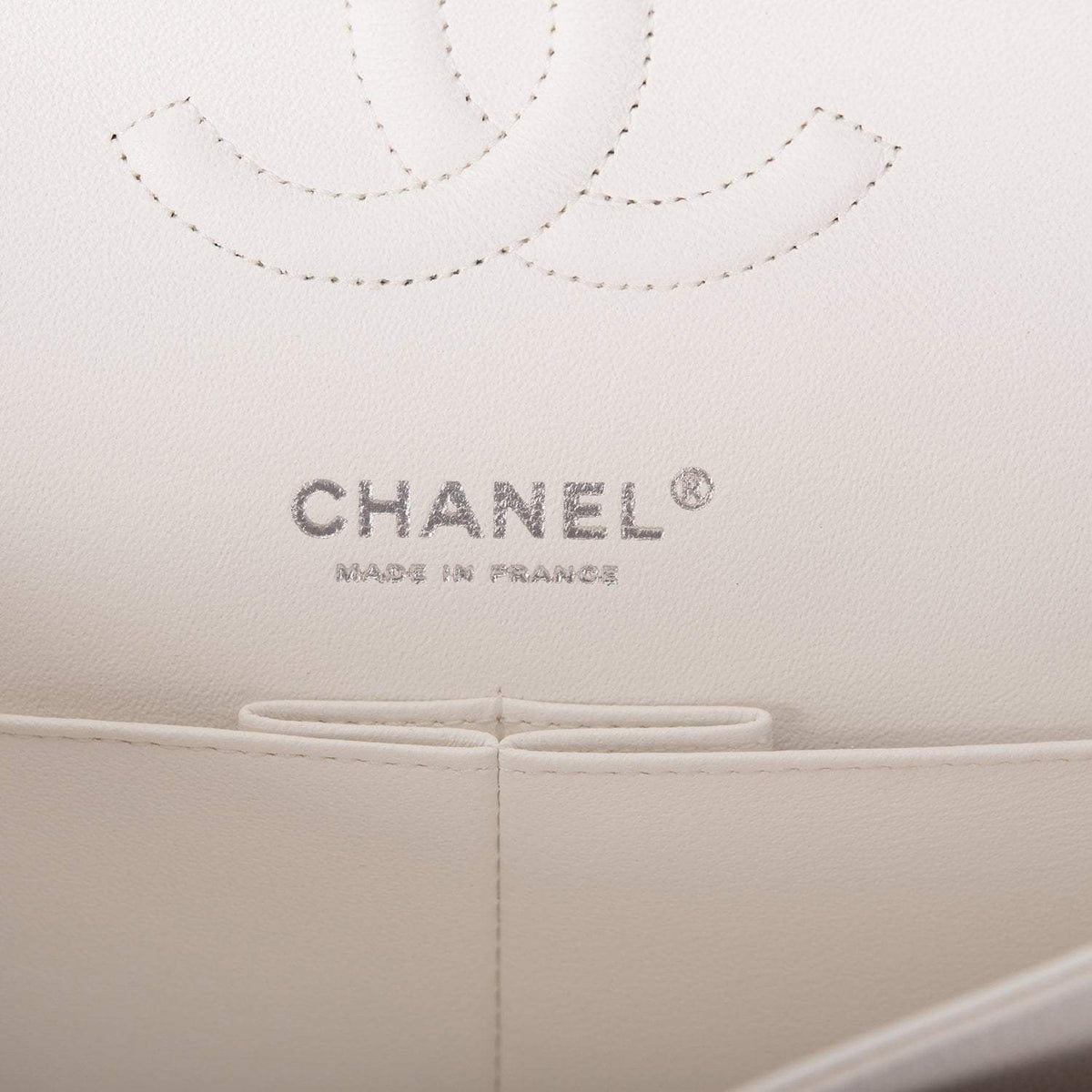 Chanel White Quilted Caviar Medium Classic Double Flap Bag Silver Hardware Chanel
