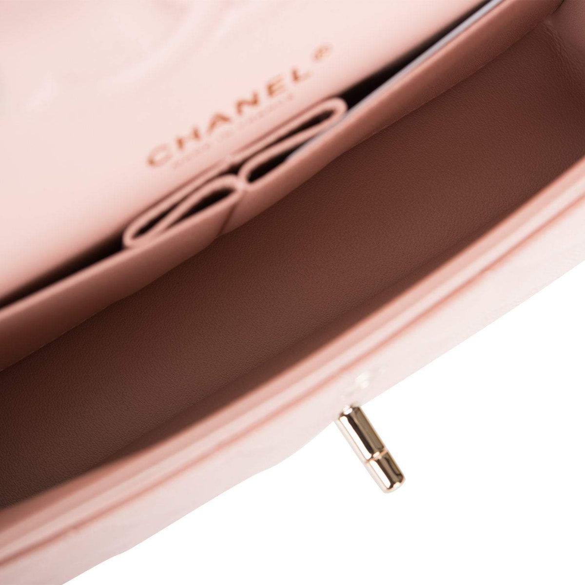 Chanel Rose Clair Quilted Caviar Small Classic Double Flap Bag Light Gold Hardware Chanel