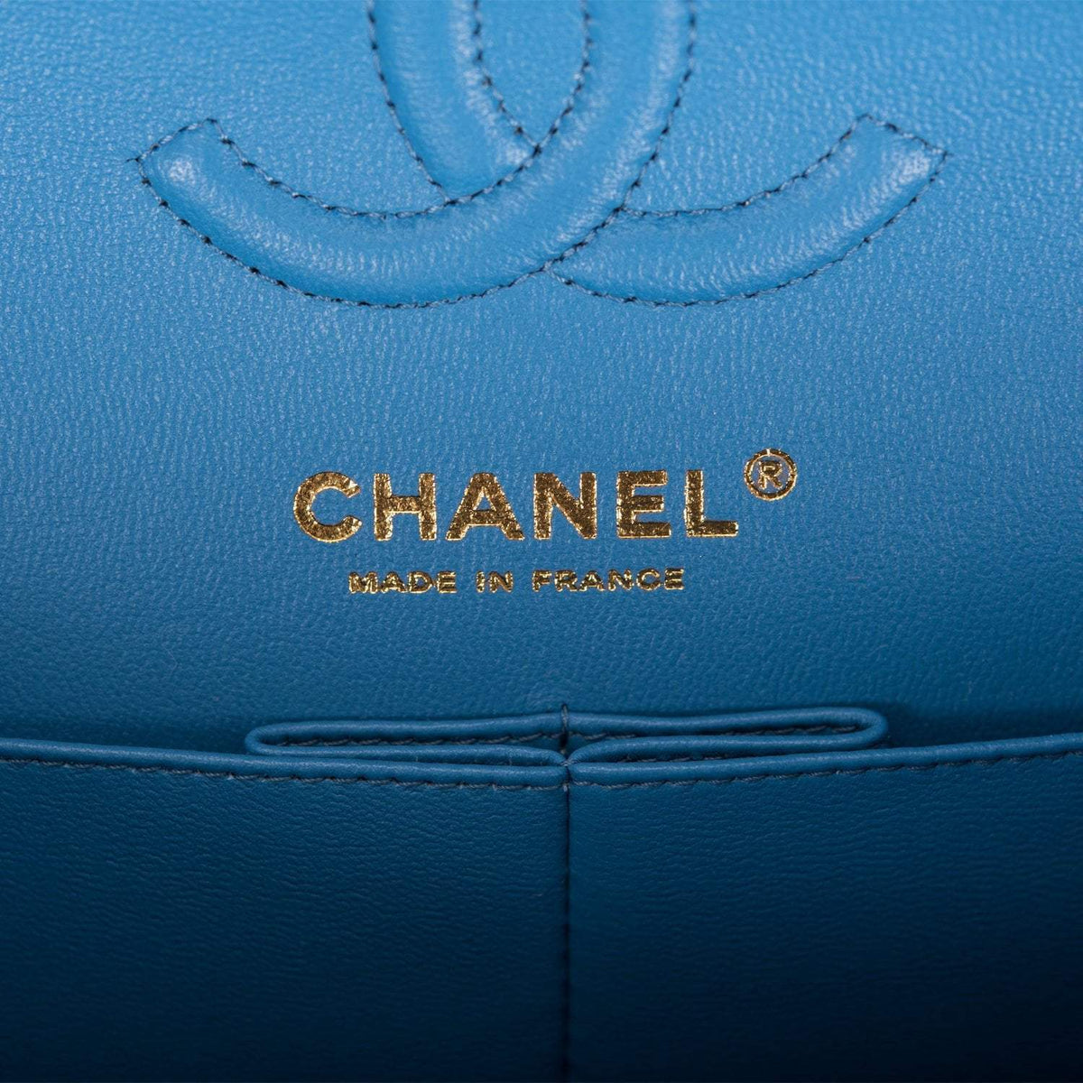 Chanel Blue Quilted Caviar Small Classic Double Flap Bag Light Gold Hardware Chanel
