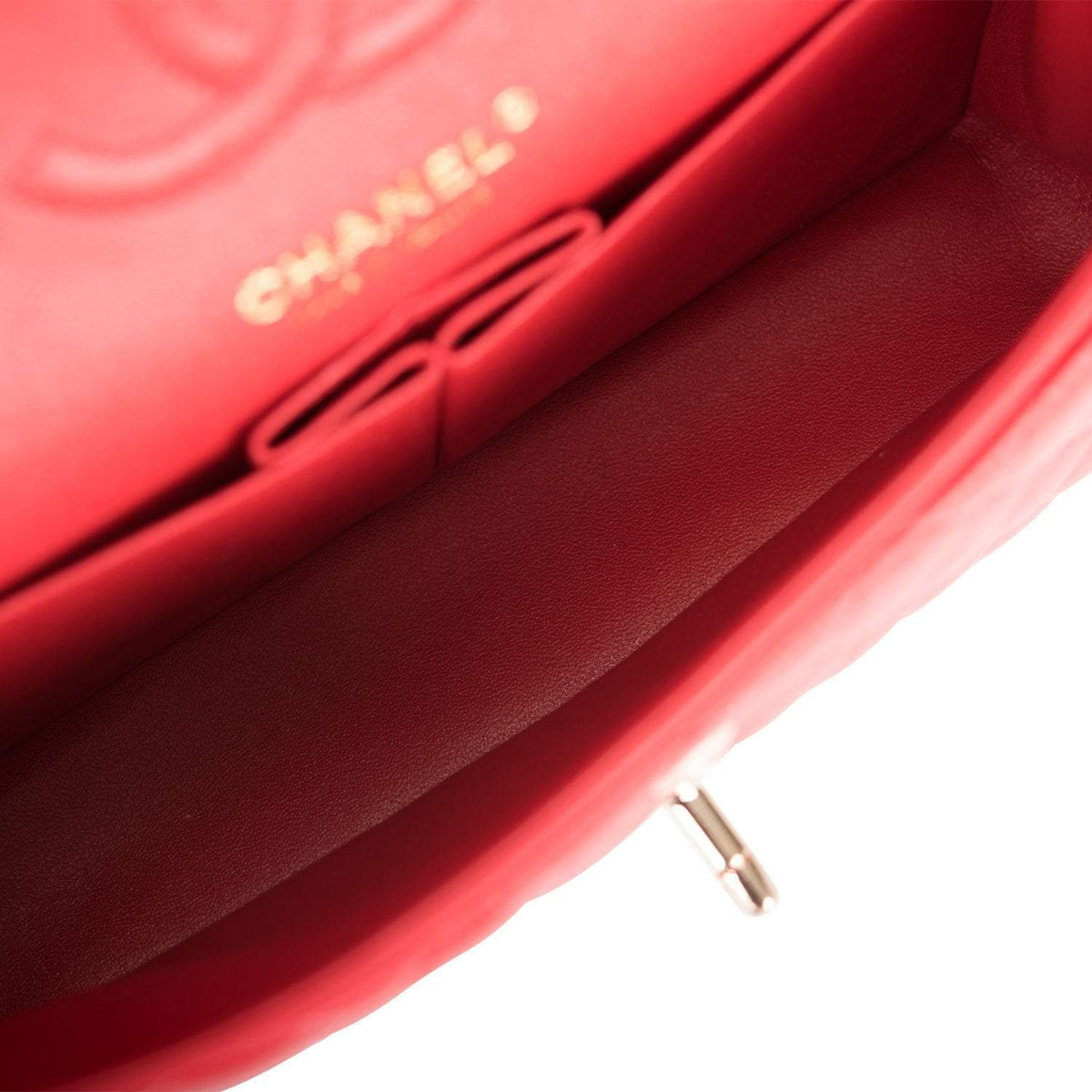 Chanel Red Quilted Lambskin Small Classic Double Flap Bag Light Gold Hardware Chanel