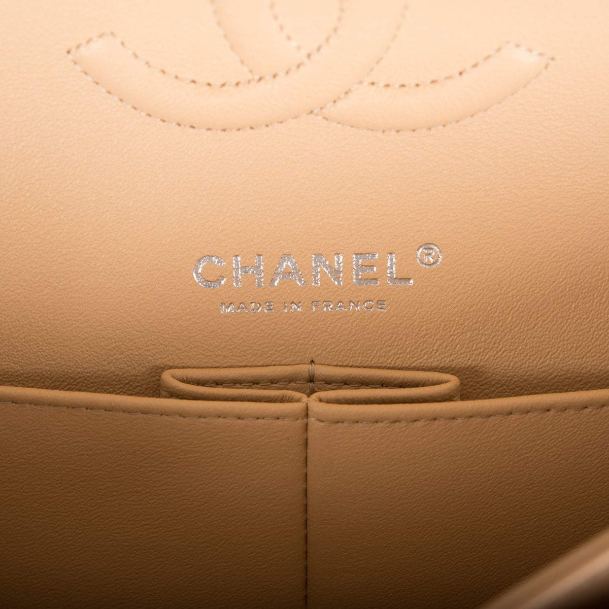Chanel Beige Quilted Caviar Medium Classic Double Flap Bag Silver Hardware Chanel