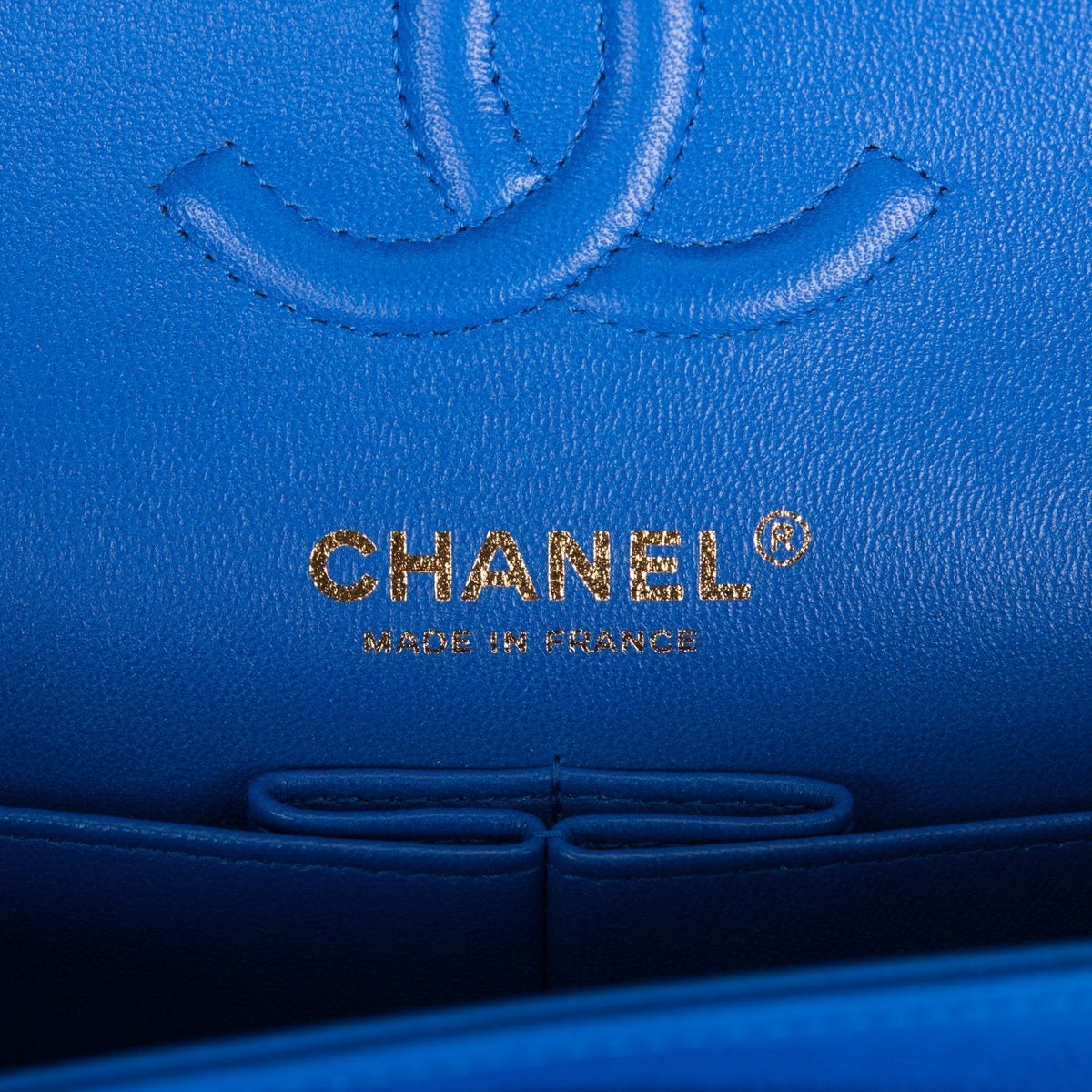 Chanel Blue Chevron Caviar Small Classic Double Flap Bag Light Gold Hardware Chanel