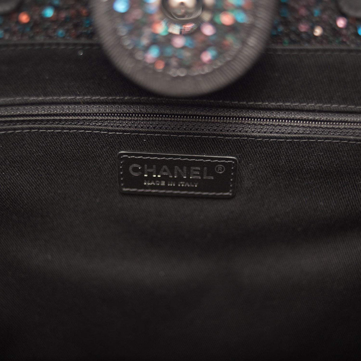 Chanel Black Canvas and Sequins Small Deauville Shopping Bag Silver Hardware Chanel