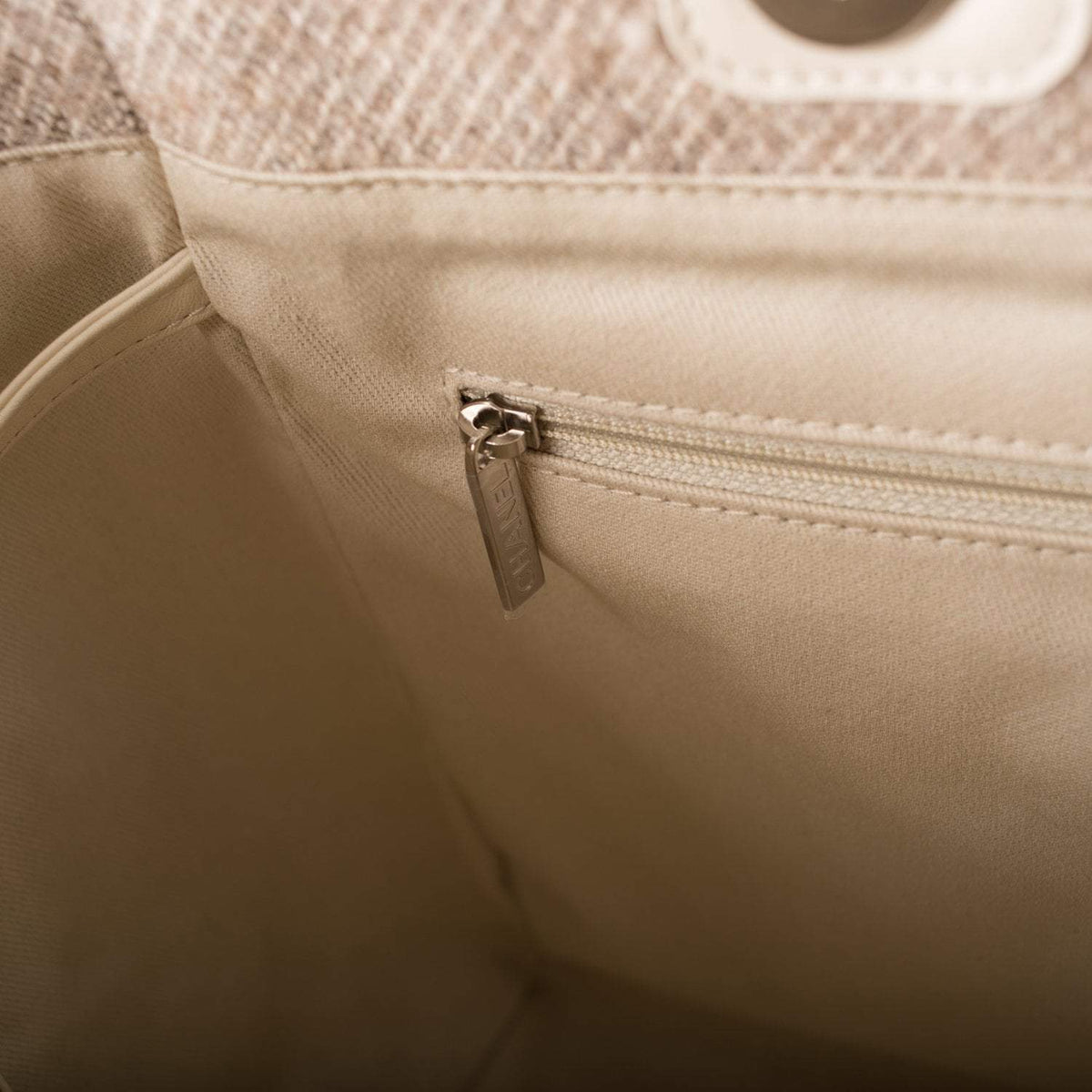 Chanel Beige Wool Large Deauville Shopping Bag Silver Hardware Chanel