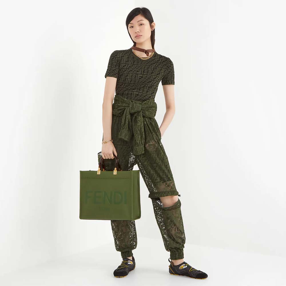 FENDI SUNSHINE MEDIUM Green Leather Bag Fendi