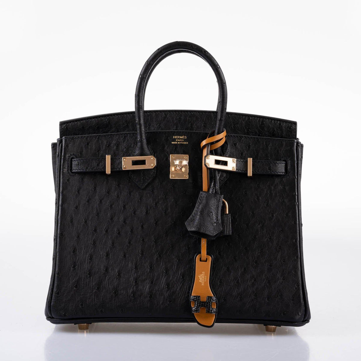 Hermes Birkin 25 Black Ostrich Rose Gold Hardware Hermes