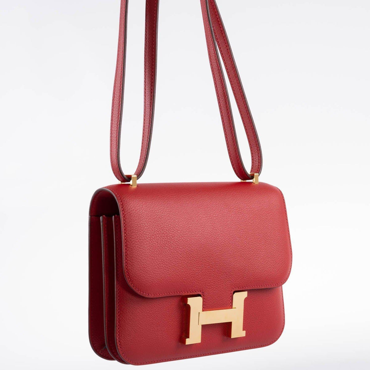 Hermes Constance 18 Rouge Casaque Tadelakt leather Gold Hardware Hermes