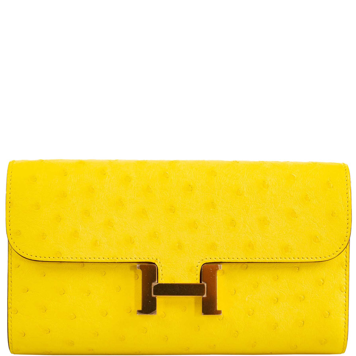 Hermes Constance Long to Go Wallet Citron Ostrich Gold Hardware Hermes