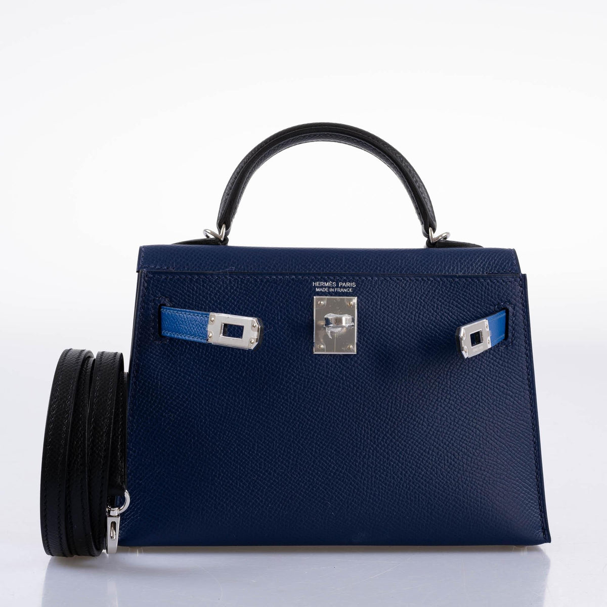 Hermes Kelly 20 Mini II Sellier Bleu Sapphire, Bleu France, Noire Epsom Palladium Hardware Hermes