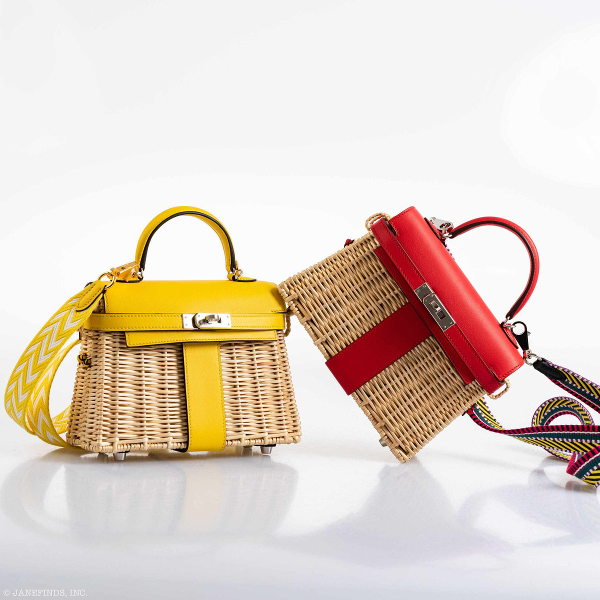 Hermes Kelly 20 Mini Picnic Jaune de Naples, Swift & Osier Wicker Palladium Hardware Hermes