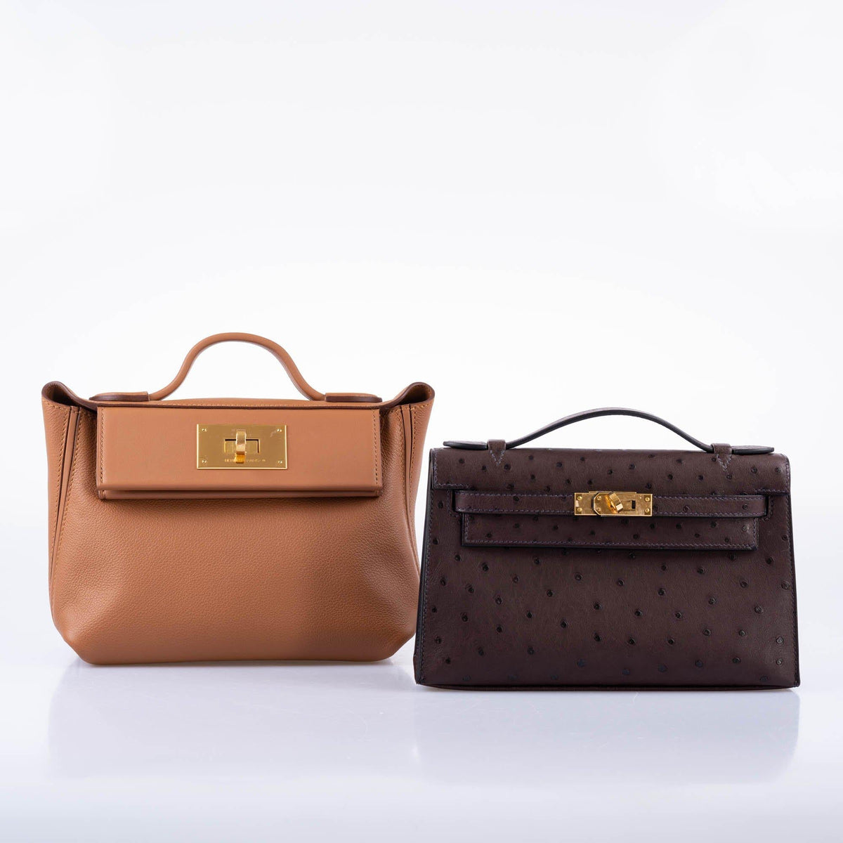 Hermes Kelly Pochette Rouge Sellier Ostrich with Gold Hardware