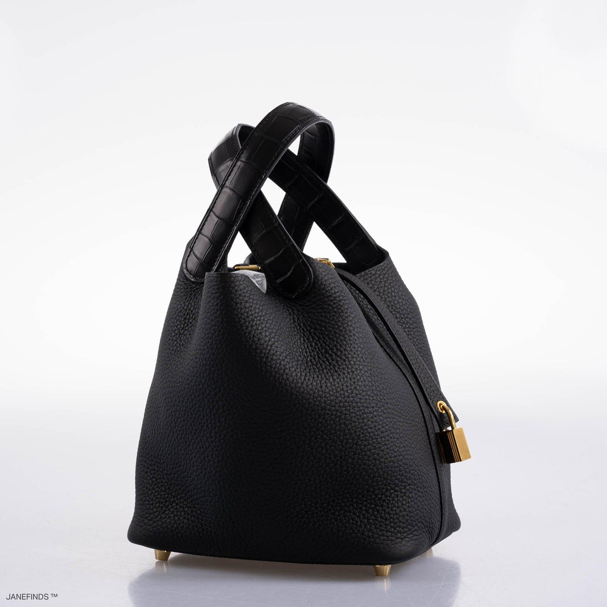 Hermes Picotin Lock Touch 18 PM Black Taurillon Clemence & Matte Alligator Gold Hardware Hermes