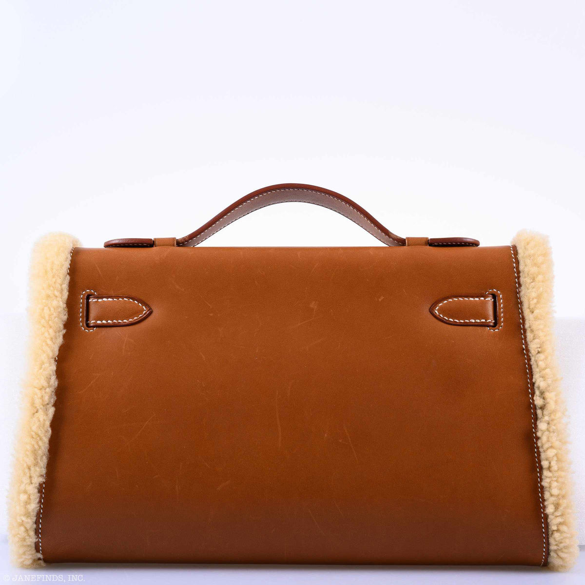 Hermes Teddy Kelly Clutch Barenia Leather & Mouton Shearling Palladium Hardware Hermes