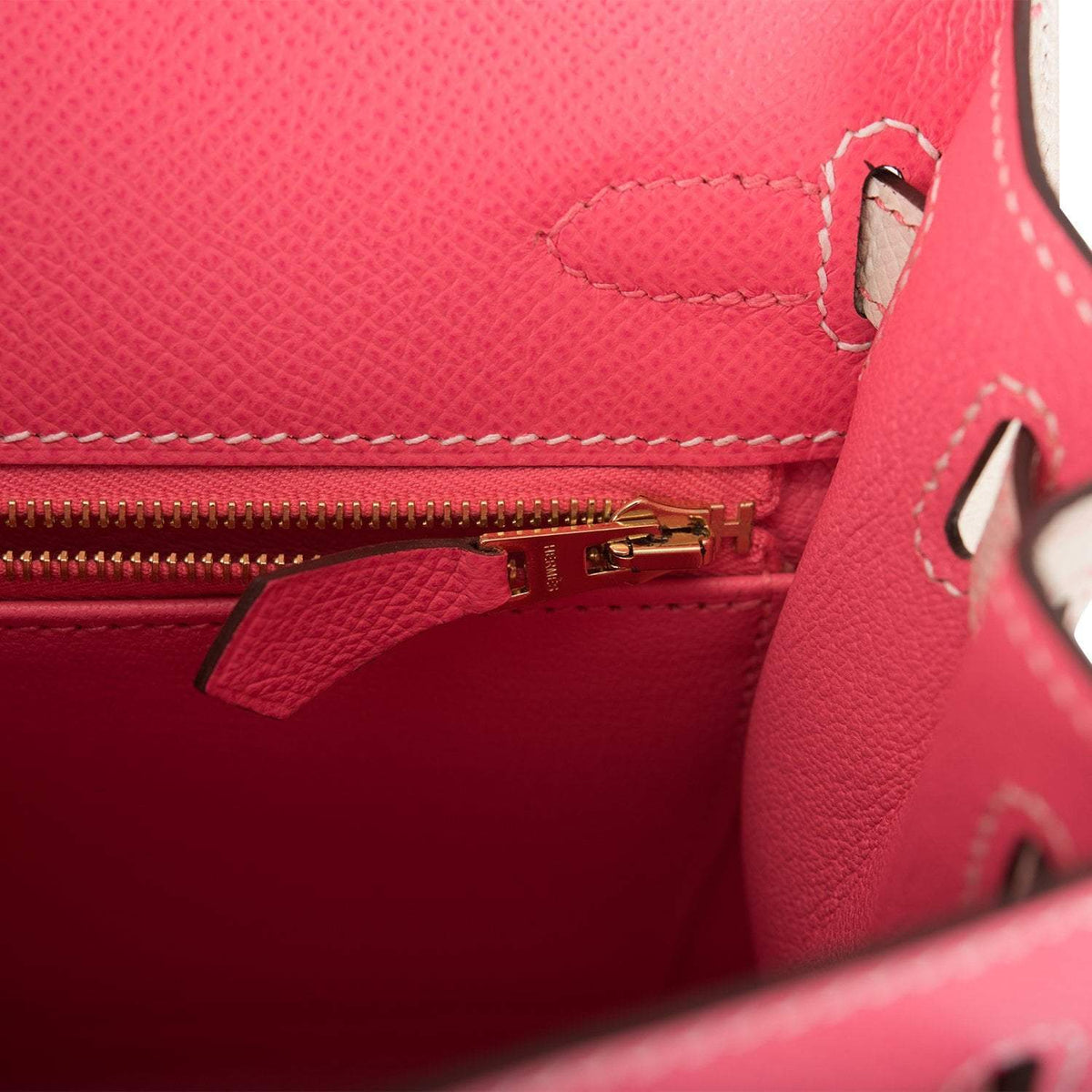 Hermes Kelly 25cm Bi-Color Rose Azalee and Craie Epsom Sellier Brushed Gold Hardware Crowned Bag
