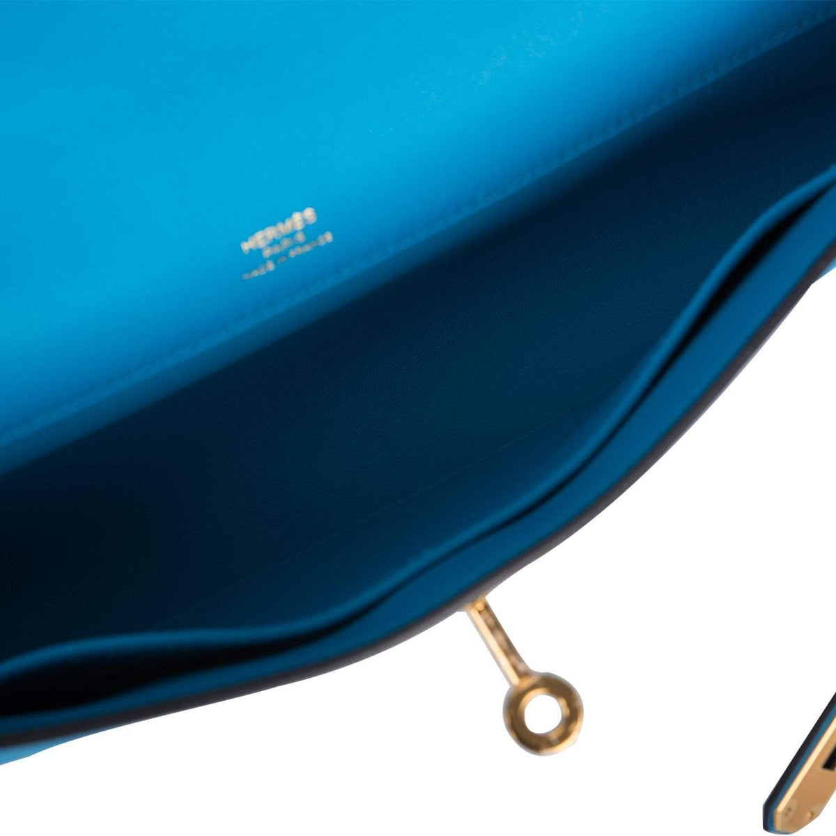 Hermes Kelly Cut Bleu Frida Swift Gold Hardware Crowned Bag