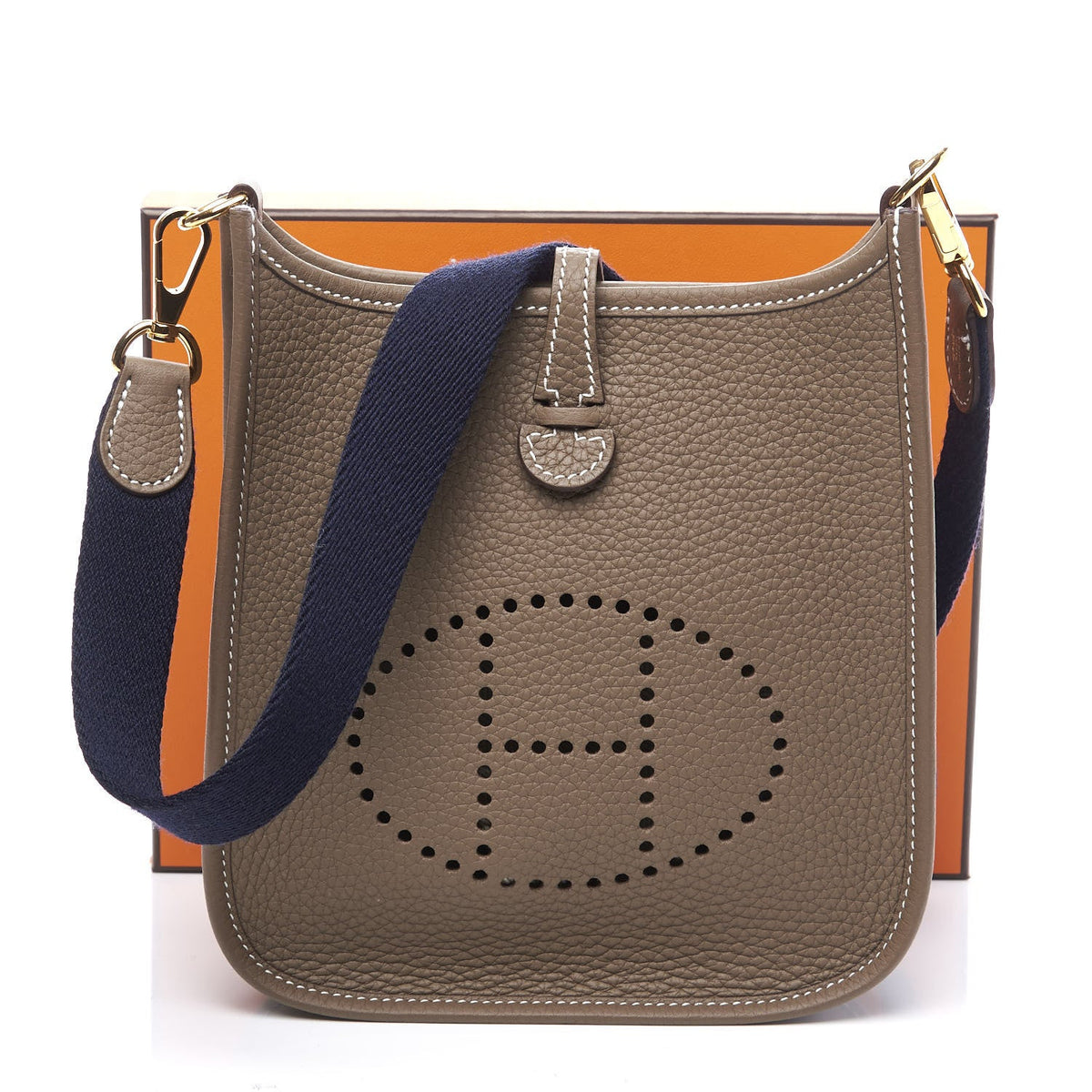Hermes Evelyne TPM Etoupe Clemence Palladium Hardware Crowned Bag