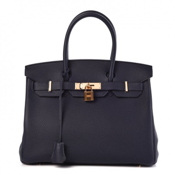Hermes | Togo Birkin 30 Bleu Nuit | Rose gold Crowned Bag