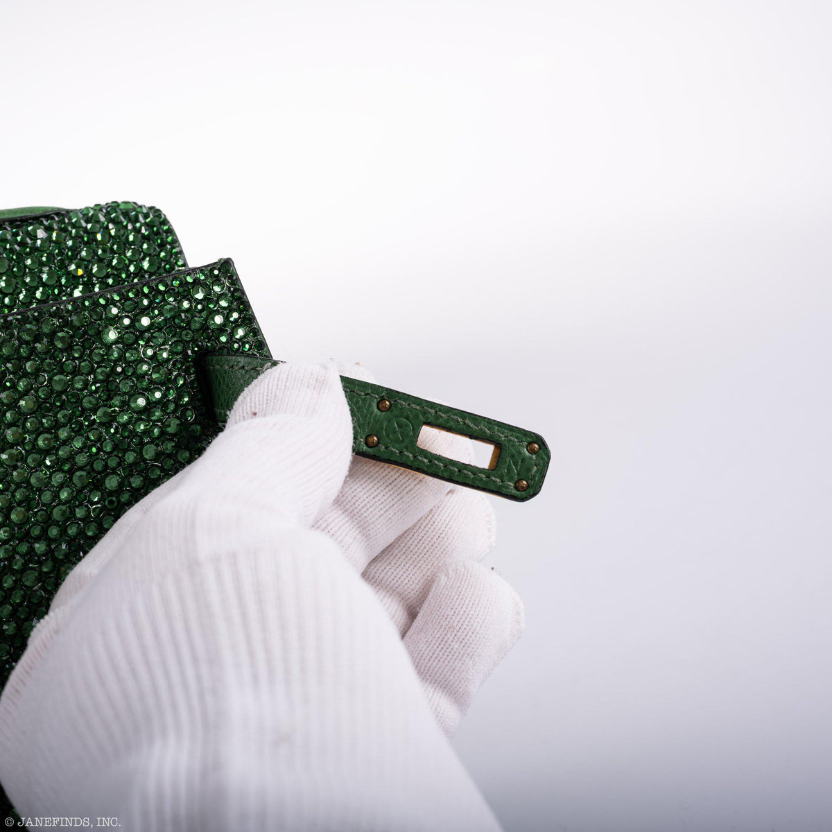 Vintage Hermes Emerald Kelly of Oz with Swarovski Crystals Epsom Gold Hardware Hermes