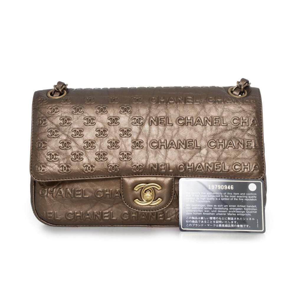 Chanel Coco Bronze CC embossed 9" Classic Flap Bag AGL1158 Chanel