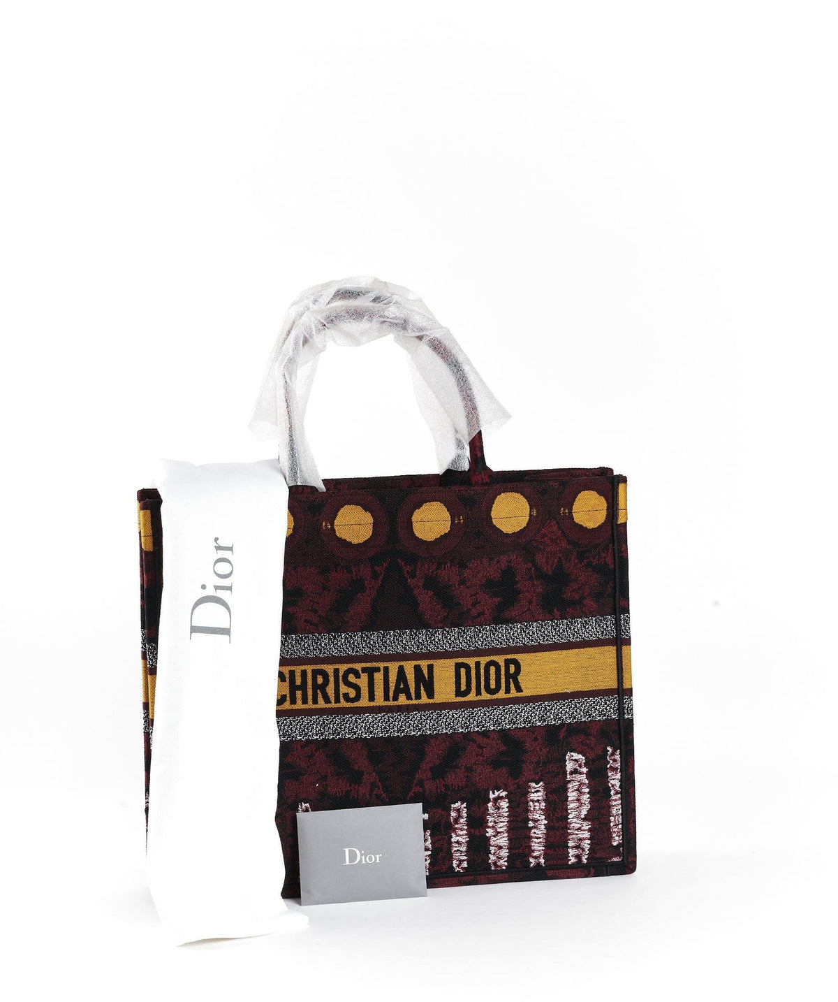 Christian Dior book tote Yellow circle and Burgundy print Dior